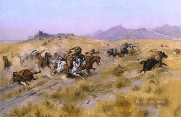 Indios americanos Painting - El ataque 1897 Charles Marion Russell Indios americanos